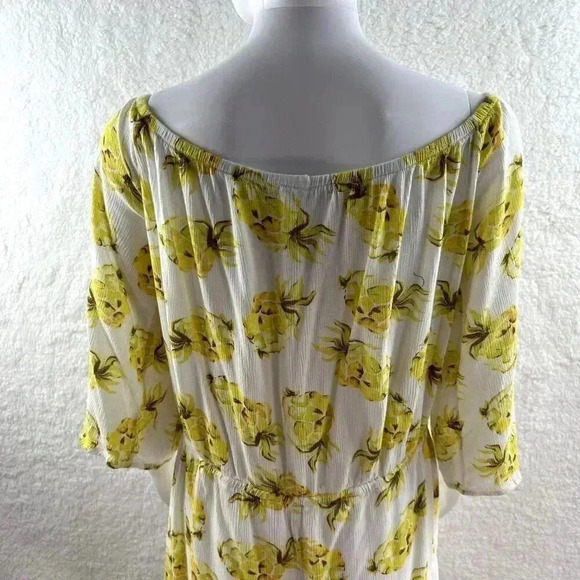 White House Black Market Pineapple print romper L Off Shoulder tie belt tassels - Picture 8 of 15